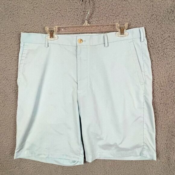 PETER MILLAR MENS GOLF SHORTS SIZE 36 LT BLUE AND WHITE STRIPES - Picture 1 of 9